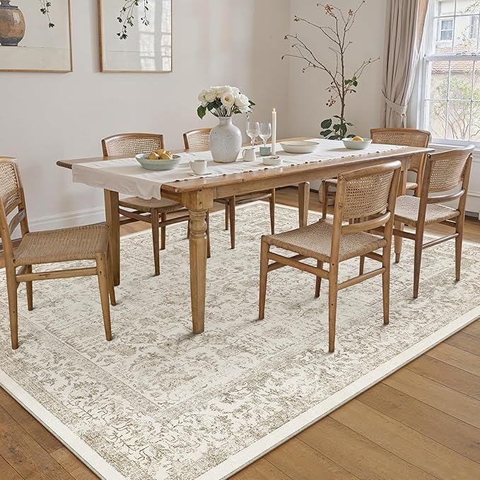 Light Brown Area Rug 8x10 Machine Washable Large Vintage Living Room Distressed - Image 7