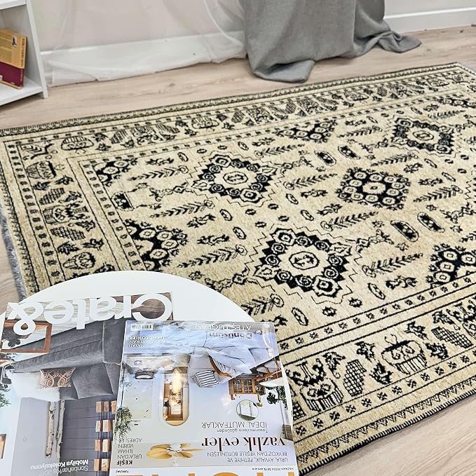 Alfa Rich 4x6 Beige Black Washable Area Rugs - Image 3