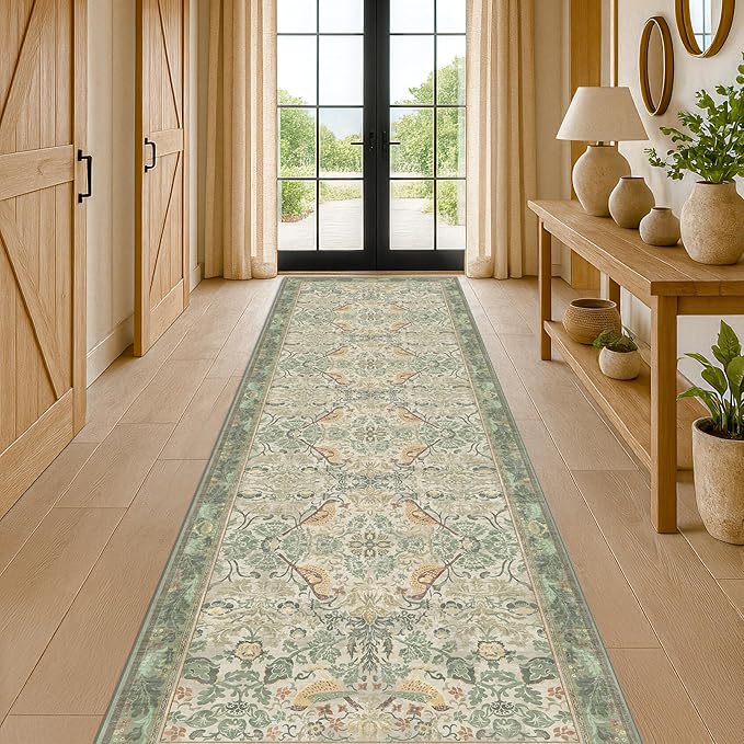 10 ft Long Sage Runner Rugs for Hallways by HazoHaus