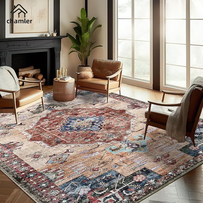 10'x14' Washable Area Rug Boho Chic Medallion Distressed Design Non-Shedding by Unknown