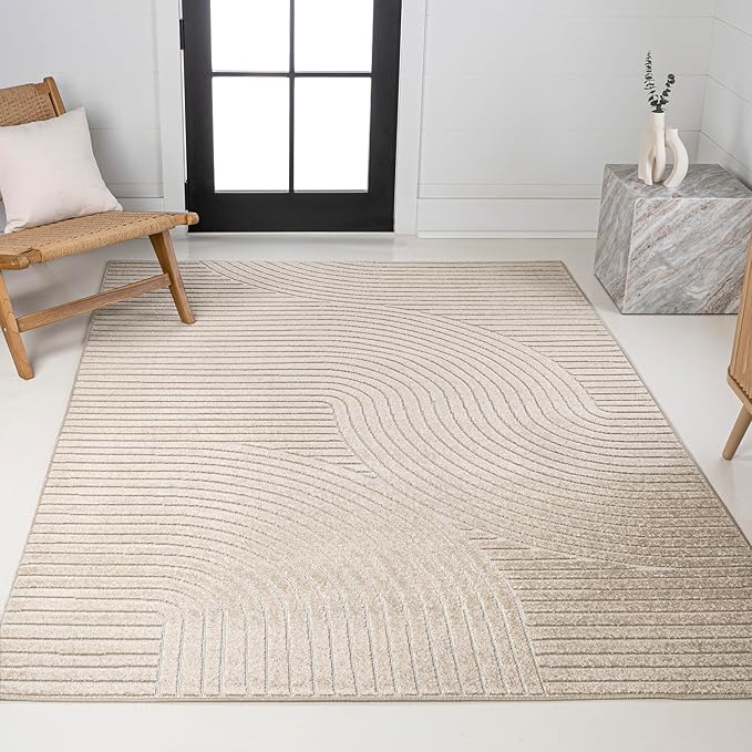 JONATHAN Y Hallie High-Low Curve Beige/Cream 8x10 Indoor/Outdoor Area Rug - Image 3