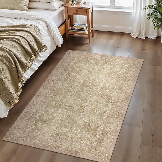Bavni 4x6 Vintage Floral Rug, Washable Non Slip Area Rug by BAVNI