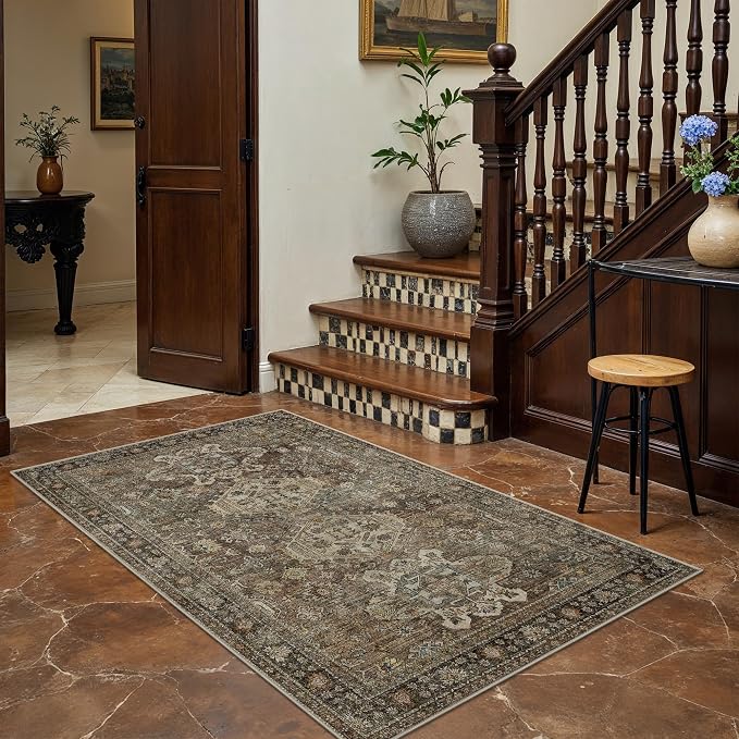 Bavni 3x5 Area Rug for Living Room Bedroom, Washable Boho Print Vintage by BAVNI