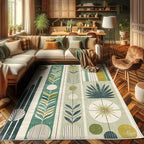 Ambesonne Mid Century Modern Decorative Rug, Abstract Circles Leaves and - Image 3