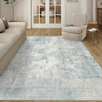 5x7 Washable Area Rug Blue Cream Abstract Living Room Bedroom Carpet Neutral - Image 4