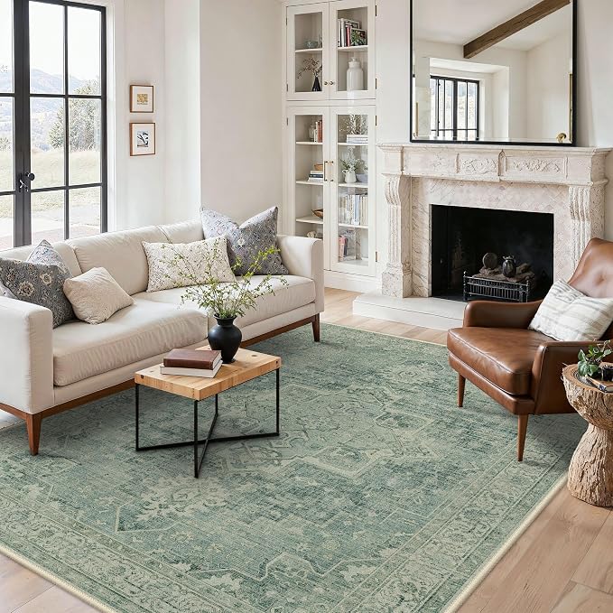 5x7 Area Rugs for Living Room, Machine Washable Rug, Non Slip Vintage Rugs by BESBLEE