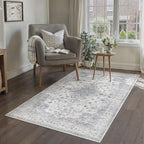 HUGEAR Machine Washable Area Rugs 4x6 Vintage Blue Living Room Rug Neutral - Image 2