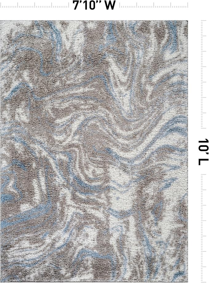 Rugshop Abstract Marble Shag Area Rug Blue 7' 10" x 10' Perfect - Image 2