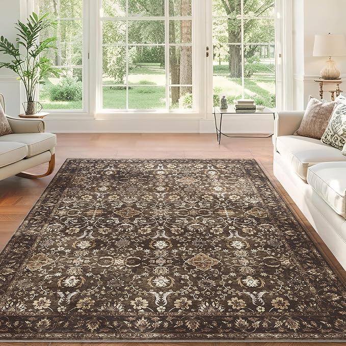 9x12 Area Rug for Living Room, Soft Large Rugs Brown Washable Rugs, Indoor by ARKIIKI