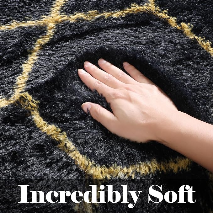 ONASAR 7x9 Area Rugs for Living Room Bedroom, Washable Large Boho Fluffy Black - Image 3
