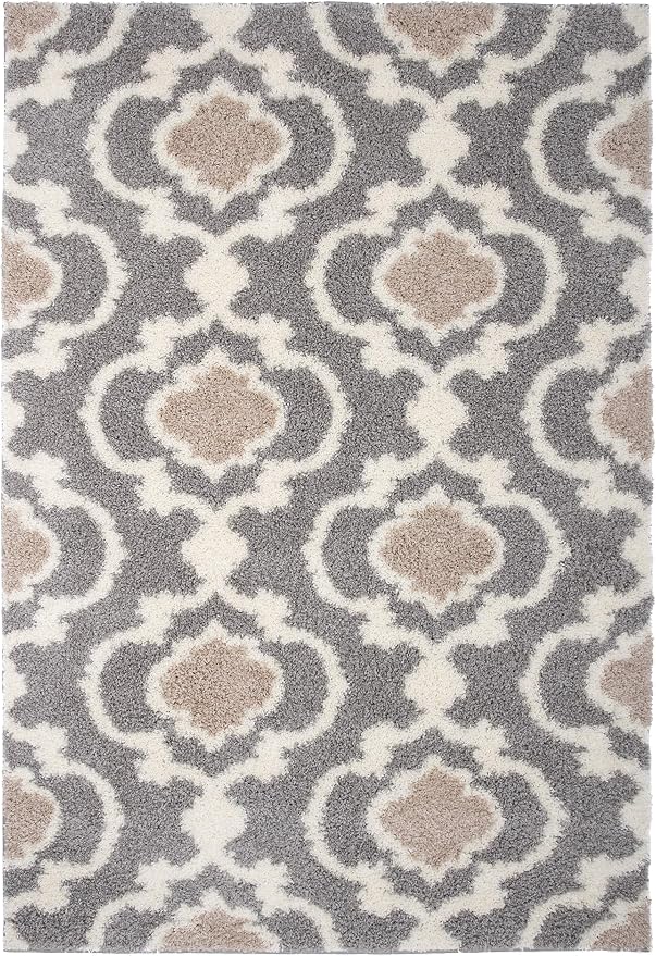 Rugshop Cozy Moroccan Trellis Indoor Shag Area Rug 6'6"X 9' Gray/Cream - Image 3