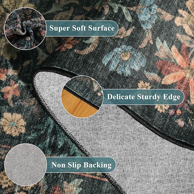 DUKINO 2x3 Entryway Rug, Floral Washable Area Rug - Image 4