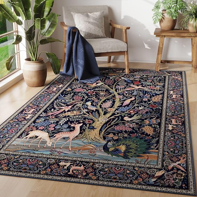Rugcomf Area Rugs 4x6 Vibrant Tree of Life-Patterned Vintage Washable Rugs Non by Rugcomf