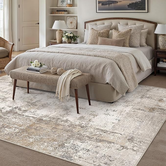 10x12 Area Rug Brown Grey Abstract Living Room Bedroom Washable Carpet Neutral - Image 3
