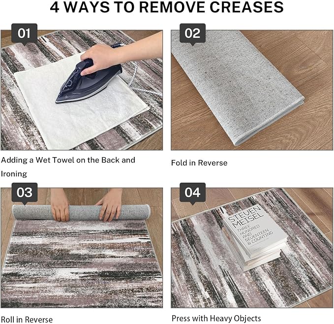 Modern Abstract Runner Rug 2x10, Dark Light Brown White Washable Long Kitchen - Image 3