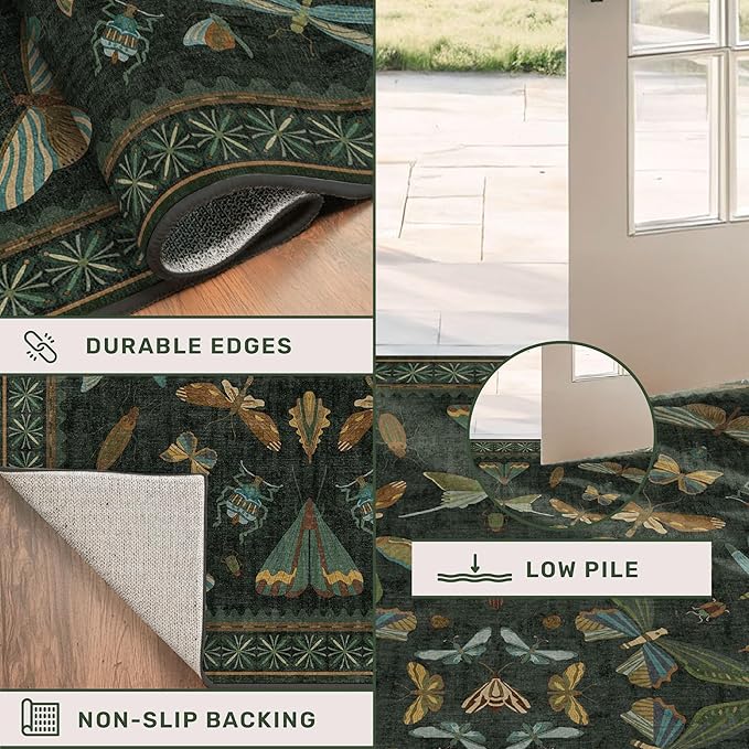 3x8 Dark Green Long Hallway Runner Rug - 8ft Washable Non Skid Wide Runner Rugs - Image 4