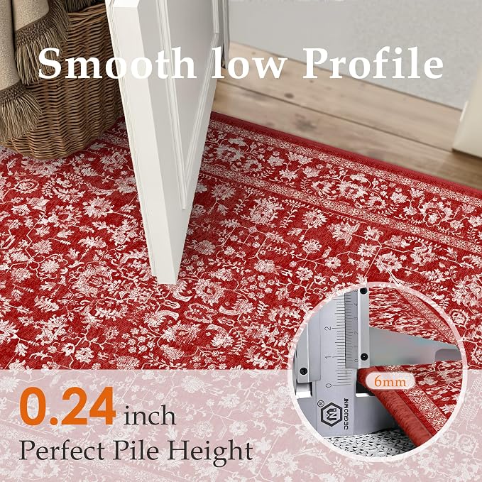 Christmas Runner Rug 2x6 Red Washable Hallway Carpet Retro Floral Holiday - Image 2