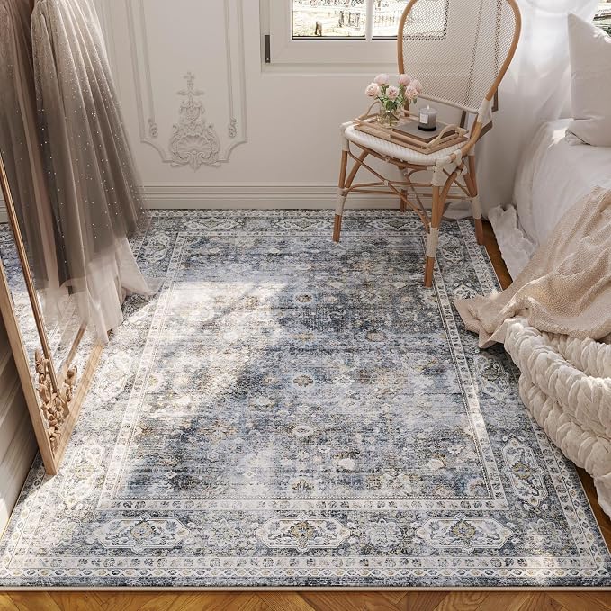 Rugcomf Area Rug 4x6 Rug Washable Boho Rugs Non Slip Low Pile Soft Floral Small - Image 6
