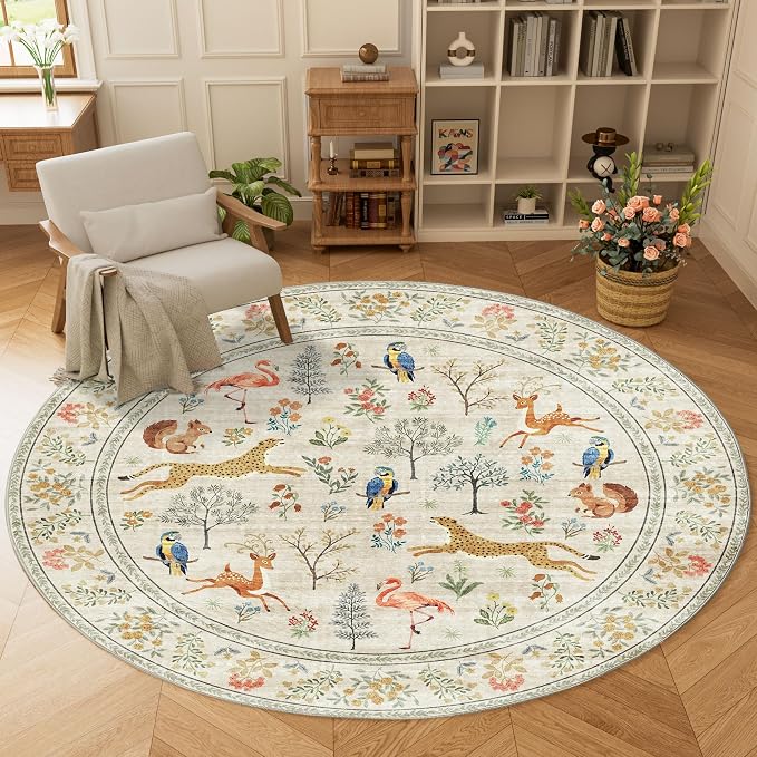 DUKINO 6ft Round Rug for Bedroom, Animal Print Washable Circle Rug - Image 2