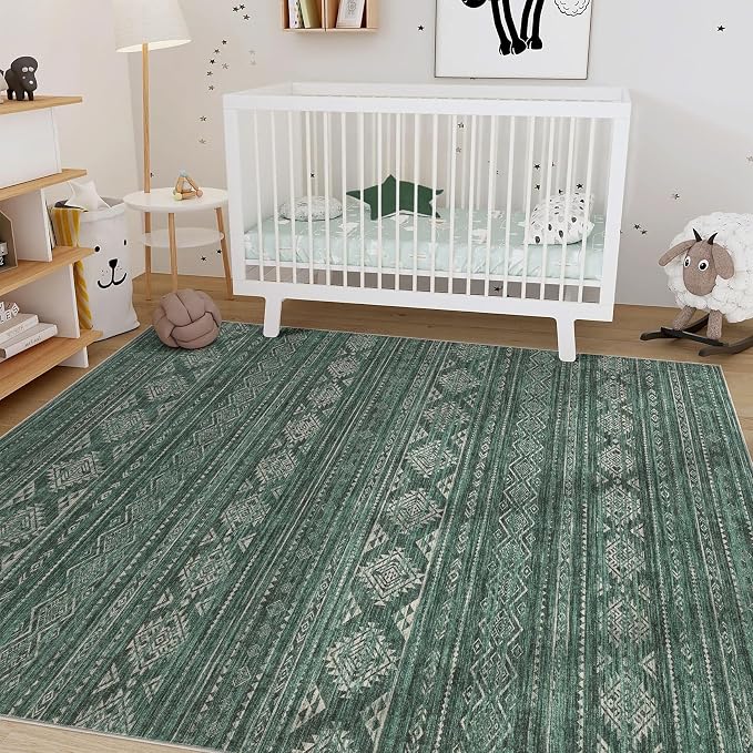 Nakagishi Green Rug Area Rugs 5x7: Washable Boho Large Neutral Modern Soft - Image 7