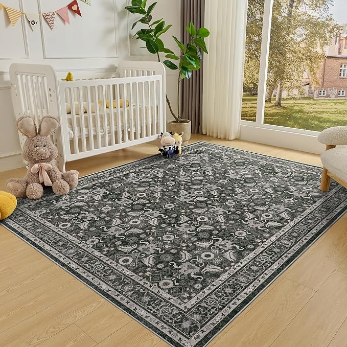 WITSHOCK Living Room Area Rugs 7x9: Soft Non-Slip Backing Washable Rugs Vintage - Image 3