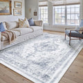Washable Rug 6x9 Area Rug for Living Room Blue Vintage Boho Medallion Large by PureCozy