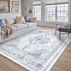 Washable Rug 6x9 Area Rug for Living Room Blue Vintage Boho Medallion Large by PureCozy