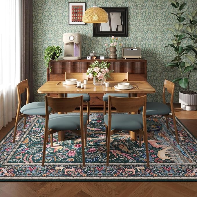 Rugcomf 8x10 Area Rugs Vibrant Tree of Life-Patterned Vintage Washable Area Rug - Image 3