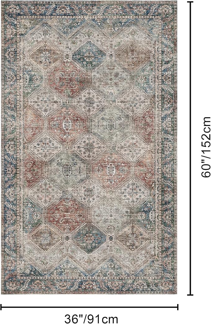 Bavni 3x5 Area Rugs for Living Room, Machine Washable Rug Non Slip, Vintage - Image 2