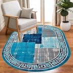 Distressed Blue Grey Greek Key Pattern Indoor Area Rug 7x10 - Image 2