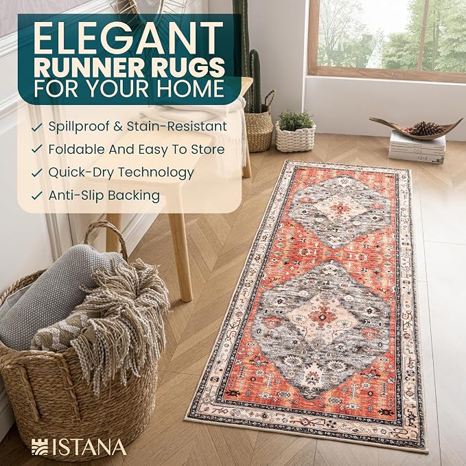 Istana Hallway Runner Rug 2.5x8 – Red/Teal Entryway Rug -Silk's Soft Touch - Image 5