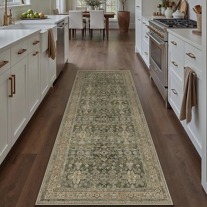 Hallway Runner Rug 2x6 Green Brown Vintage Washable Kitchen Carpet Traditonal - Image 4