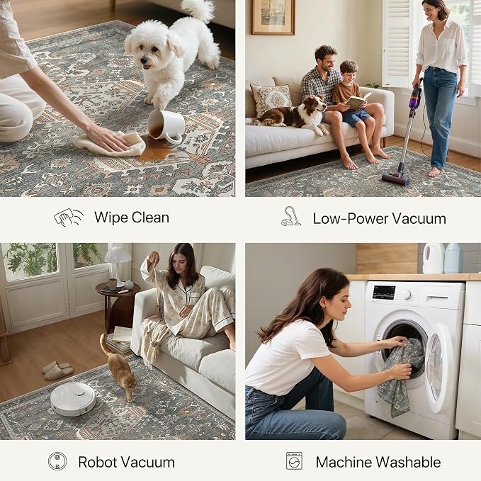 Bavni Washable Runner Rug 2x5, Non Slip Vintage Hallway Runner, Ultra Thin Low - Image 7