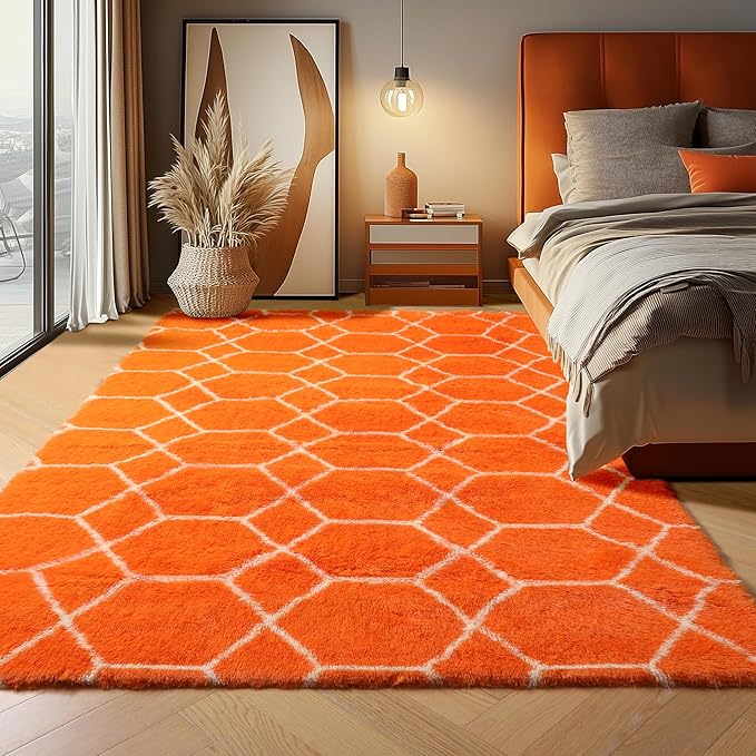 ONASAR Area Rugs for Bedroom Living Room, Washable 4x6 Fluffy Orange and White by ONASAR