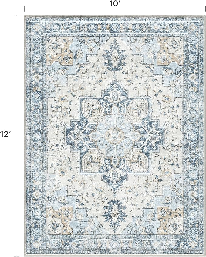 10x12 Area Rugs for Living Room, Machine Washable Rug, Non Slip Vintage Rugs - Image 2