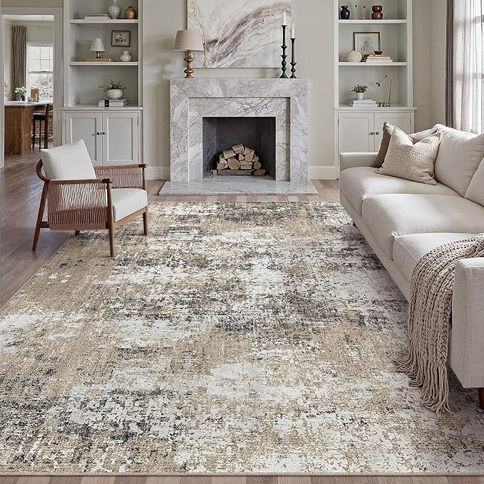 6x9 Abstract Area Rug Brown Washable Modern Neutral Living Room Carpet Non Slip - Image 6