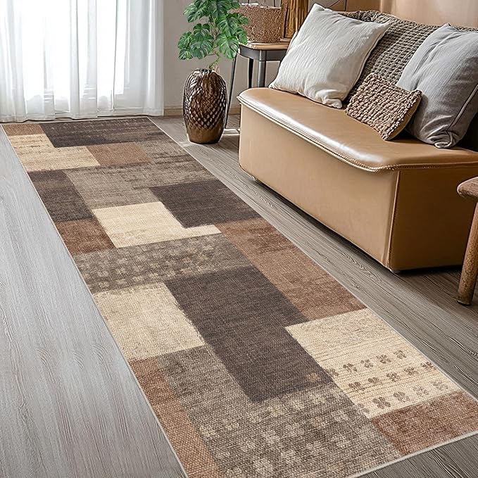 Modern Geometric Patchwork Indoor Runner Rug by Unknown