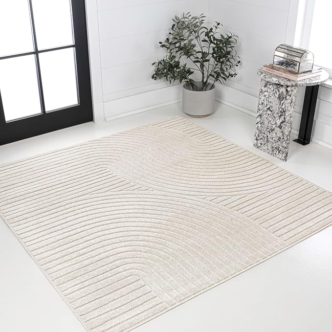 JONATHAN Y Hallie High-Low Curve Ivory/Cream 7x7 Square Indoor/Outdoor Area Rug - Image 3