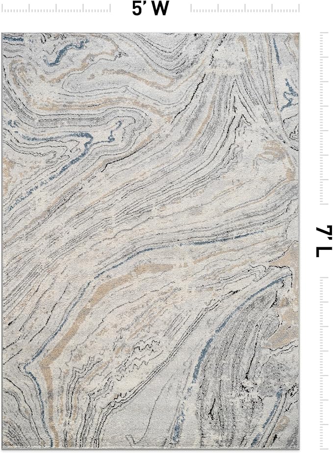 Rugshop Marble Swirl Distressed Gray Area Rug 5' x 7' Ideal - Image 2