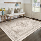 Area Rug 4x6 Beige Washable Office Entryway Vintage Medallion Carpet Non Slip - Image 5