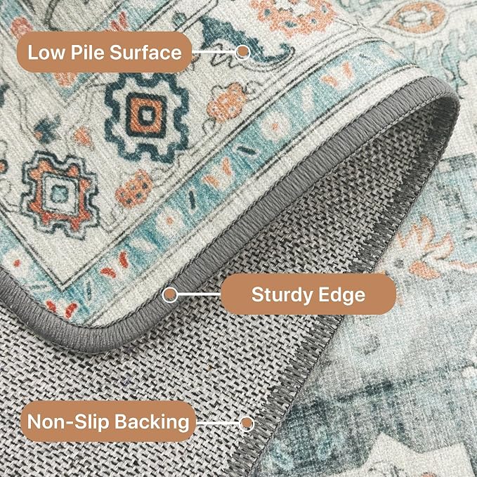 GENIMO 9x12 Area Rugs for Living Room, Machine Washable Non Slip Vintage Rugs - Image 6