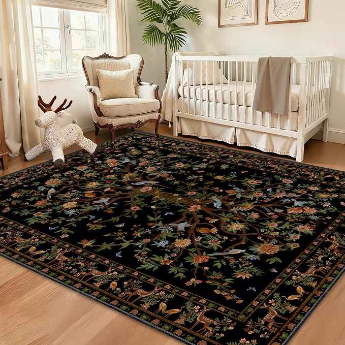Black Rug for Living Room 5x7 Area Rugs, Machine Washable Non-Slip Carpet - Image 3
