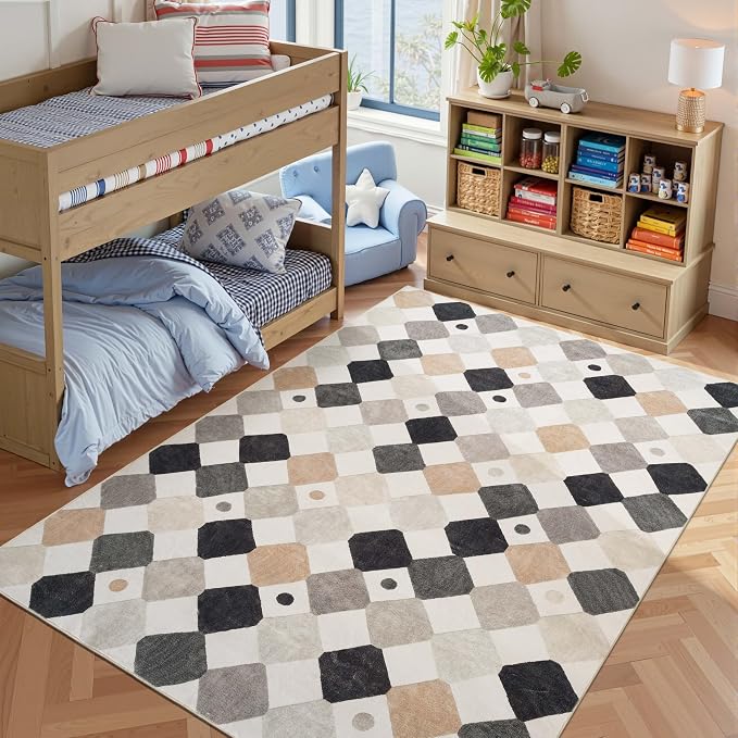 jinchan Macy Area Rug 6x9 Kids Washable Indoor Non-Slip Black and White Modern by JINCHAN