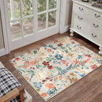 Beige Area Rug 2x3 Entryway Floral Boho Door Mat Indoor Washable Kitchen Carpet - Image 5
