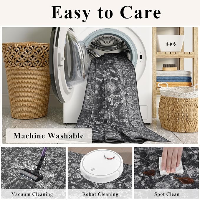 Washable Area Rug 8x10 Black Rugs - Image 8