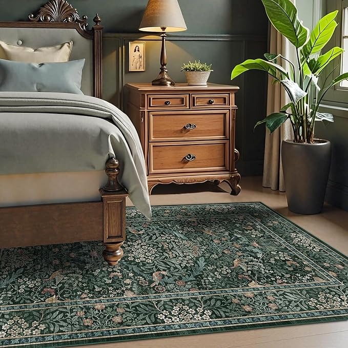 3x5 Floral Washable Area Rug for Living Room, Vintage Boho Rugs for Bedroom by HOME