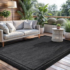 CAMILSON Indoor Outdoor Rug, 6x9 Bordered Dark Grey Black Modern Area Rugs - Image 9