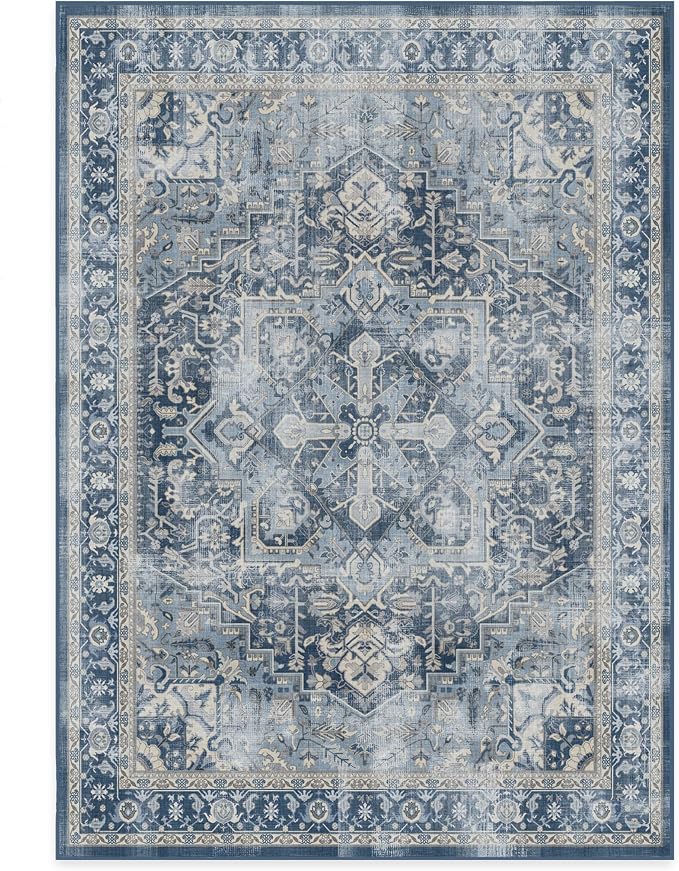 RUGGABLE Washable Vintage Area Rug – Kamran Admiral Blue 5x7, Stain-Resistant - Image 3