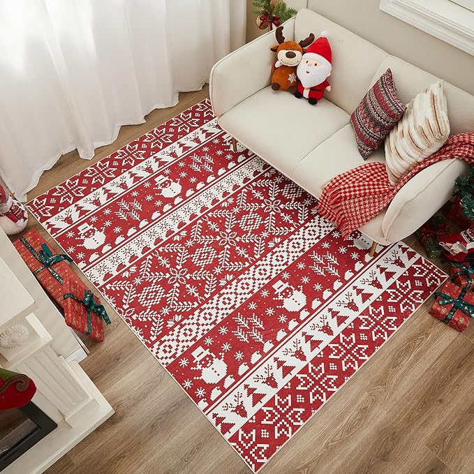 WITSHOCK Christmas Area Rugs for Living Room: 5x7 Stain Resistant Non-Slip by WITSHOCK