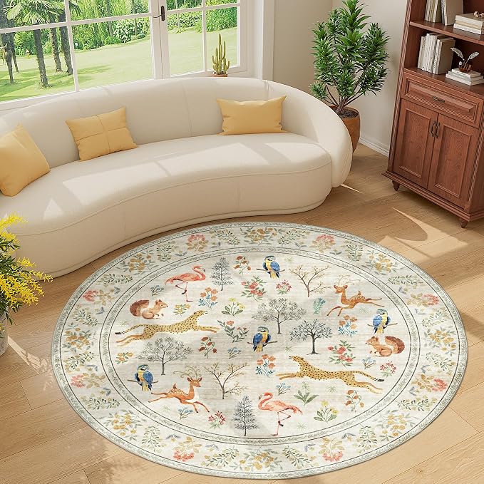 DUKINO 6ft Round Rug for Bedroom, Animal Print Washable Circle Rug - Image 7